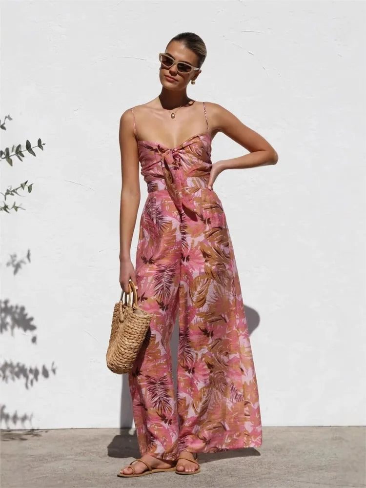 Spaghetti Strap Wide-Leg Jumpsuit - Vacation Style