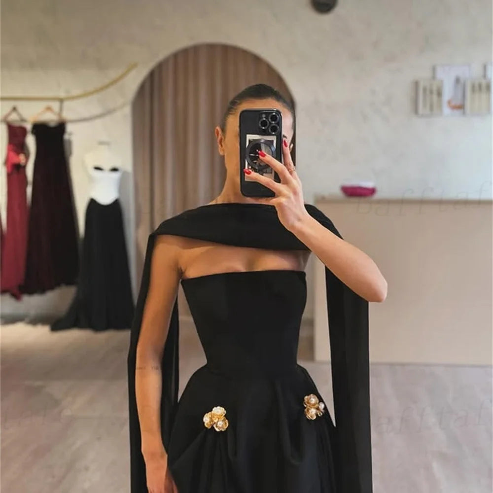 Bella Customized Flower Decoration Pearls robes de soirée Long Silk Scarves Party Dresses Strapless Satin A-line Prom Dress 2025