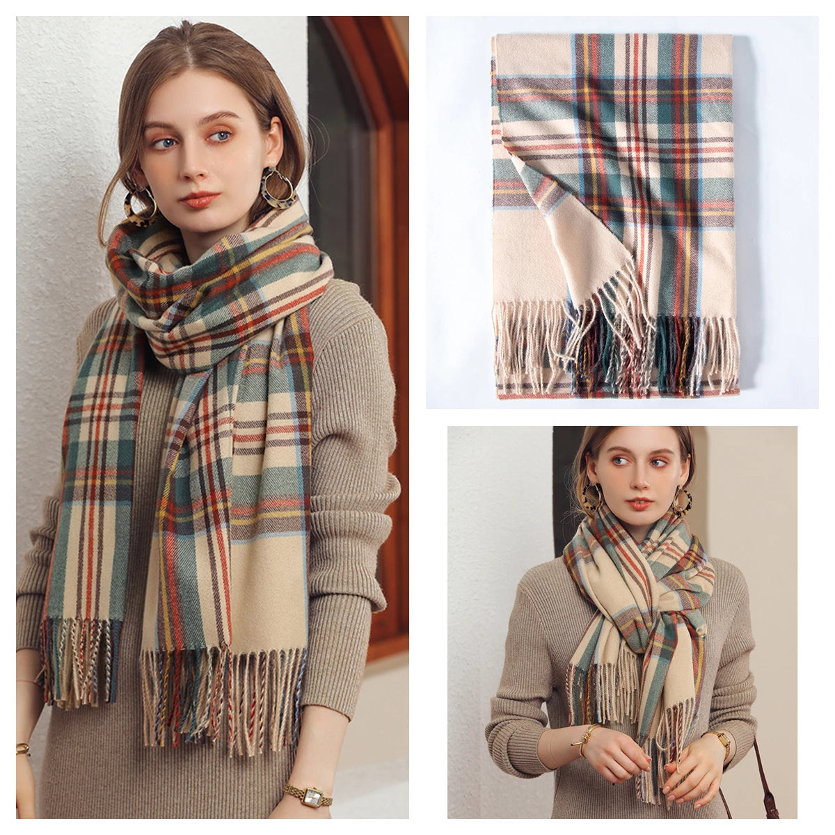 Luxury Plaid Cashmere-Feel Scarf - Oversized Shawl Wrap