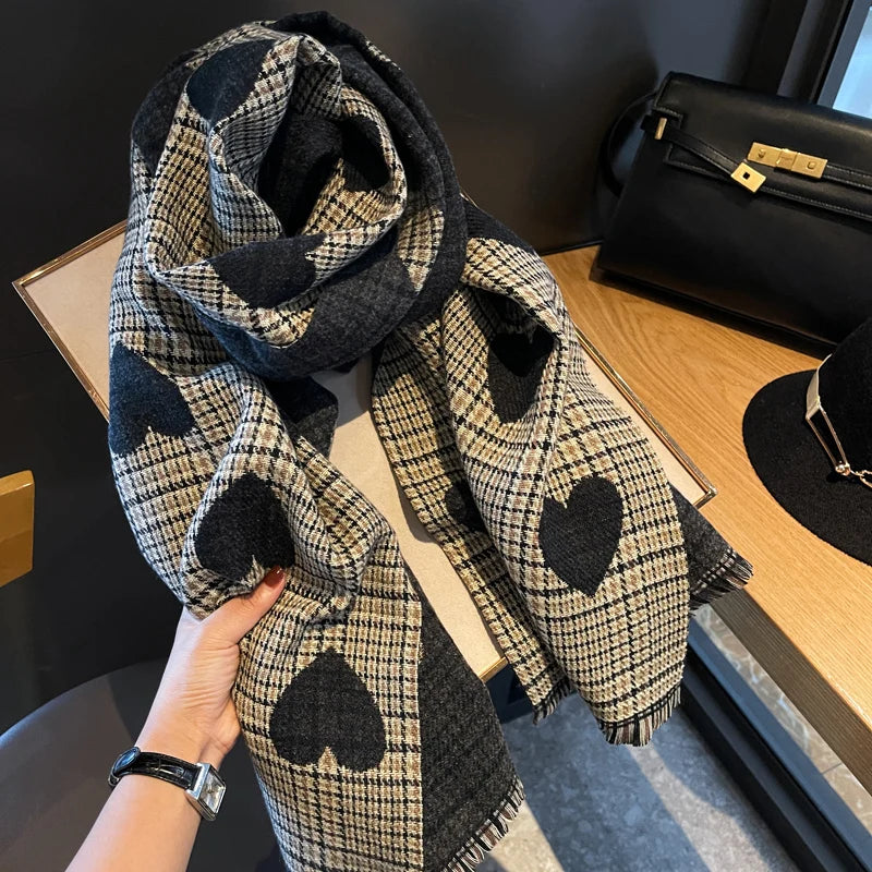 Luxury Plaid Cashmere-Feel Scarf - Oversized Shawl Wrap