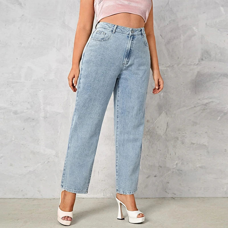 Premium Plus Size Straight Leg Jeans - Stretch Dark Wash Denim
