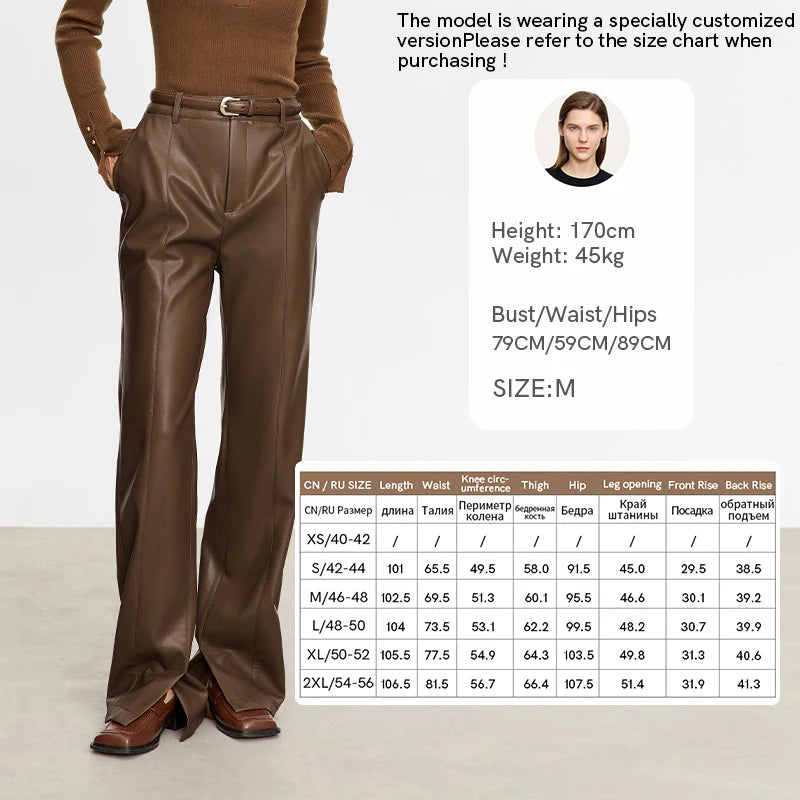 Minimalist PU Leather Straight Pants - Floor-Length Style