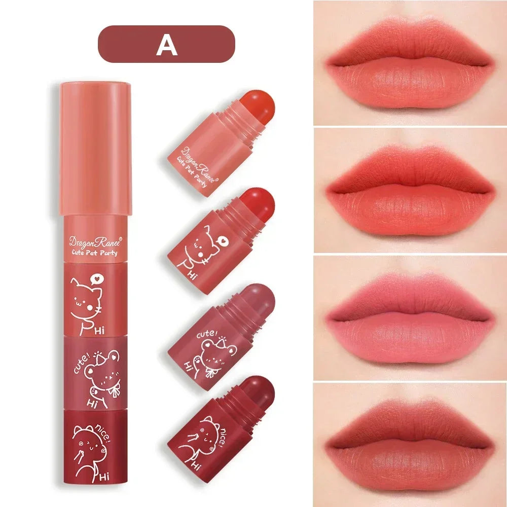 4-in-1 Matte Lipstick Crayon Kit - Waterproof Velvet Color