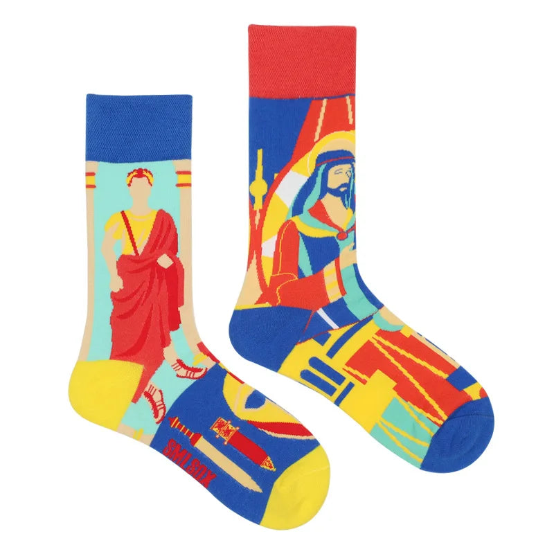 Colorful Print Cotton Socks - Unisex Mid-Tube Casual Pair