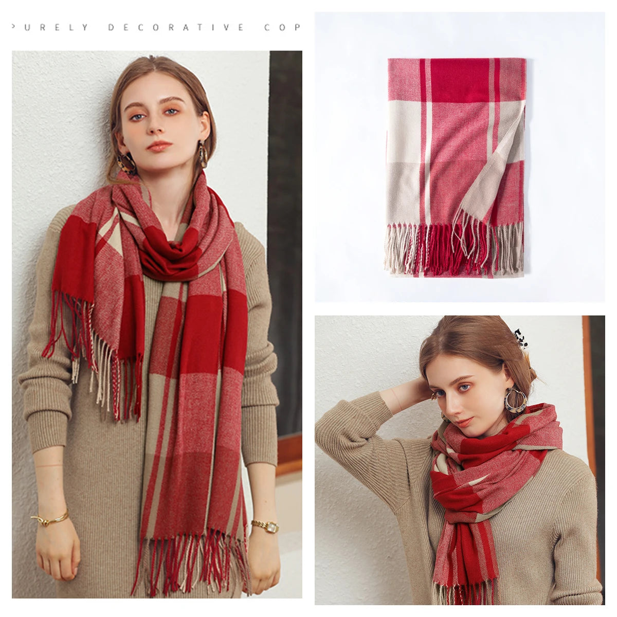 Luxury Plaid Cashmere-Feel Scarf - Oversized Shawl Wrap