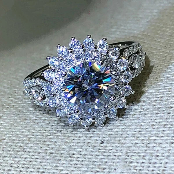 Luxury White Zircon Engagement Ring - Silver-Tone Jewelry