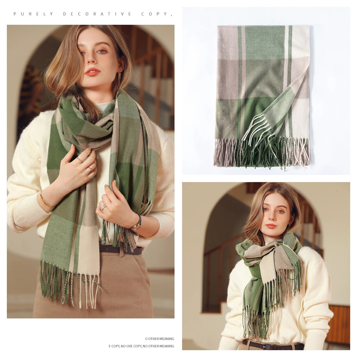 Luxury Plaid Cashmere-Feel Scarf - Oversized Shawl Wrap
