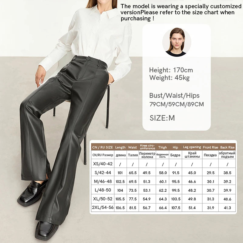 Minimalist PU Leather Straight Pants - Floor-Length Style