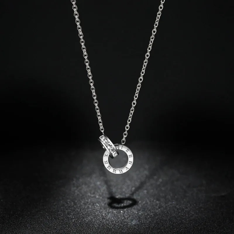 Luxury Roman Crystal Circle Choker Necklace - Stainless Steel Pendant
