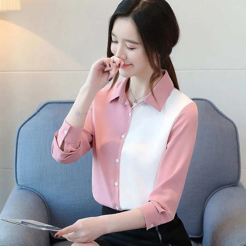 Classic Button Blouse - Loose Fit Turn-Down Collar Shirt
