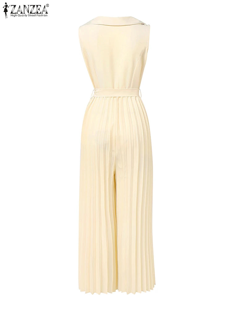 Sleeveless Wide-Leg Jumpsuit - Office & Occasion Wear