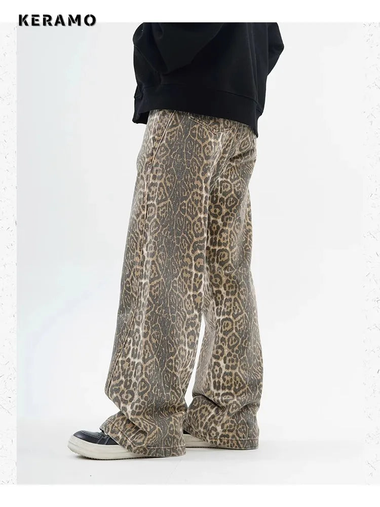 High-Waist Leopard Print Wide-Leg Jeans - Everyday Denim
