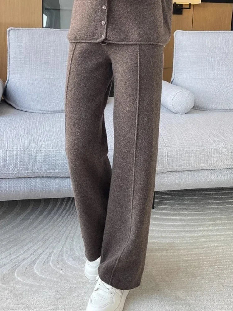 Knitted Wide-Leg Pants - High-Waist Winter Comfort