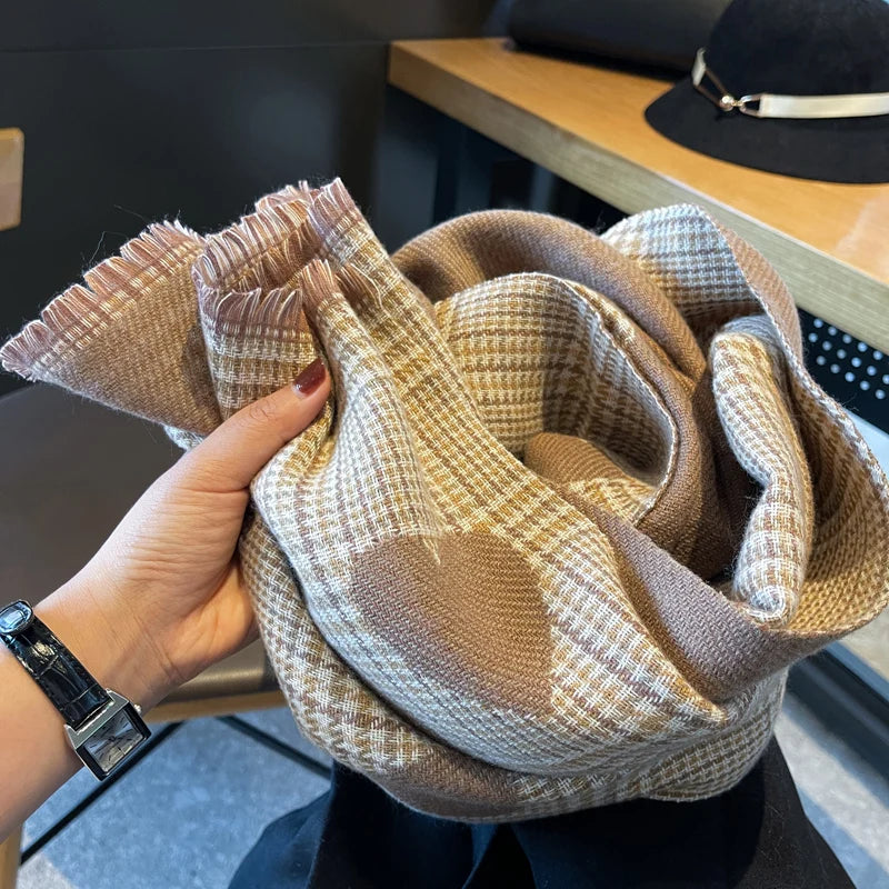 Luxury Plaid Cashmere-Feel Scarf - Oversized Shawl Wrap