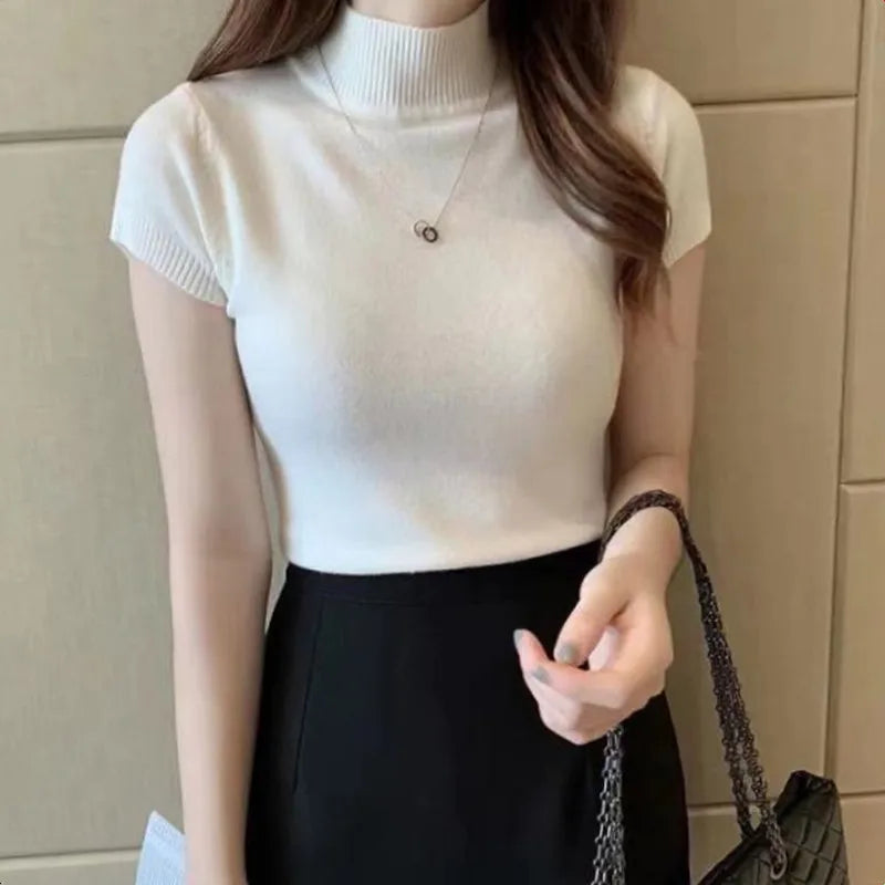 Half-High Neck Stretch Tee - Slim Fit Everyday Top