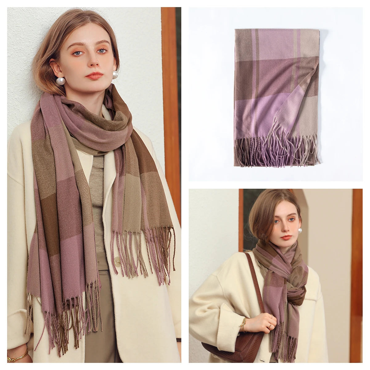 Luxury Plaid Cashmere-Feel Scarf - Oversized Shawl Wrap
