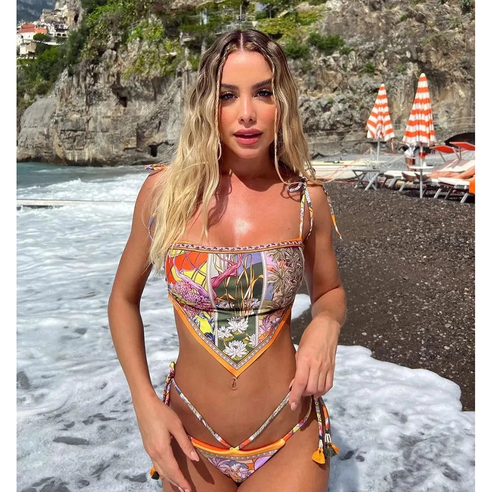 Premium Printed Brazilian Bikini Set - Halter Backless 2-Piece Swimwear
