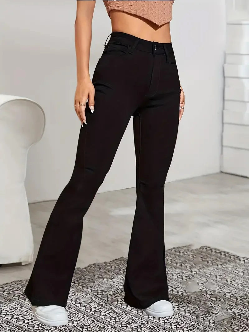 High-Waist Flare-Leg Jeans - Denim Streetwear