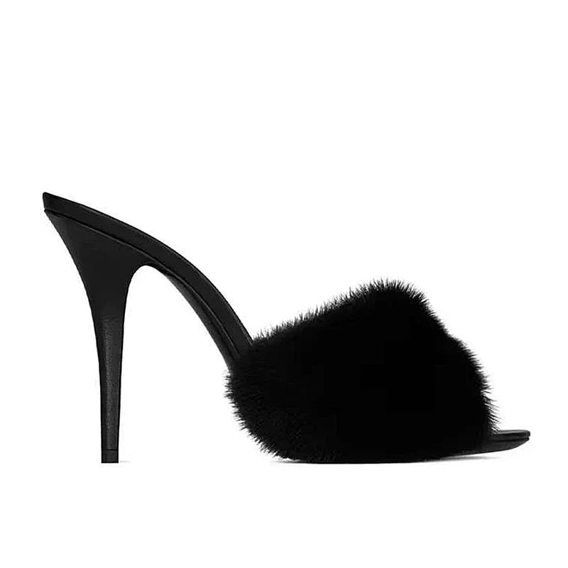 Luxury Fur-Trim High Heel Sandals - Open Toe Party Style