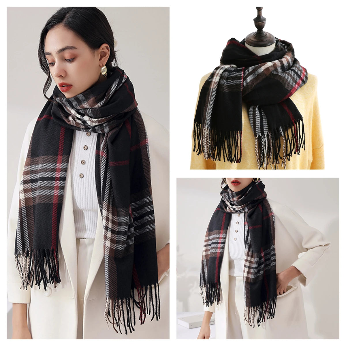 Luxury Plaid Cashmere-Feel Scarf - Oversized Shawl Wrap