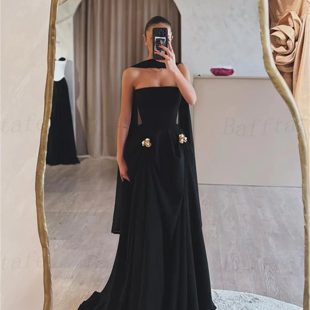 Bella Customized Flower Decoration Pearls robes de soirée Long Silk Scarves Party Dresses Strapless Satin A-line Prom Dress 2025
