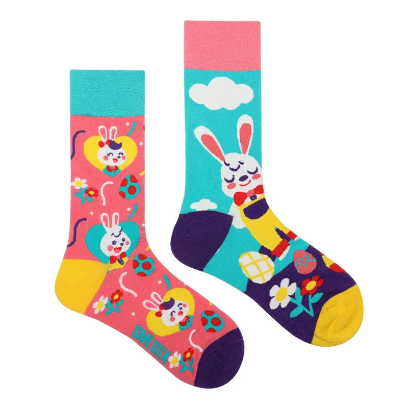 Colorful Print Cotton Socks - Unisex Mid-Tube Casual Pair