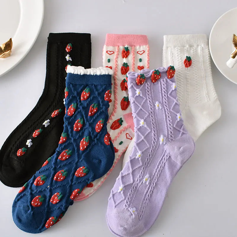 Retro Embroidered Flower Socks - 5 Pair Cozy Gift Set