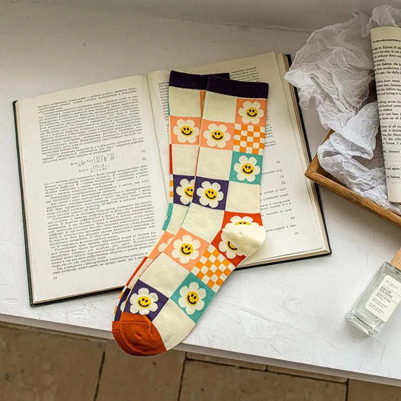 Premium Floral Pattern Long Socks - Soft Cotton Everyday Pair