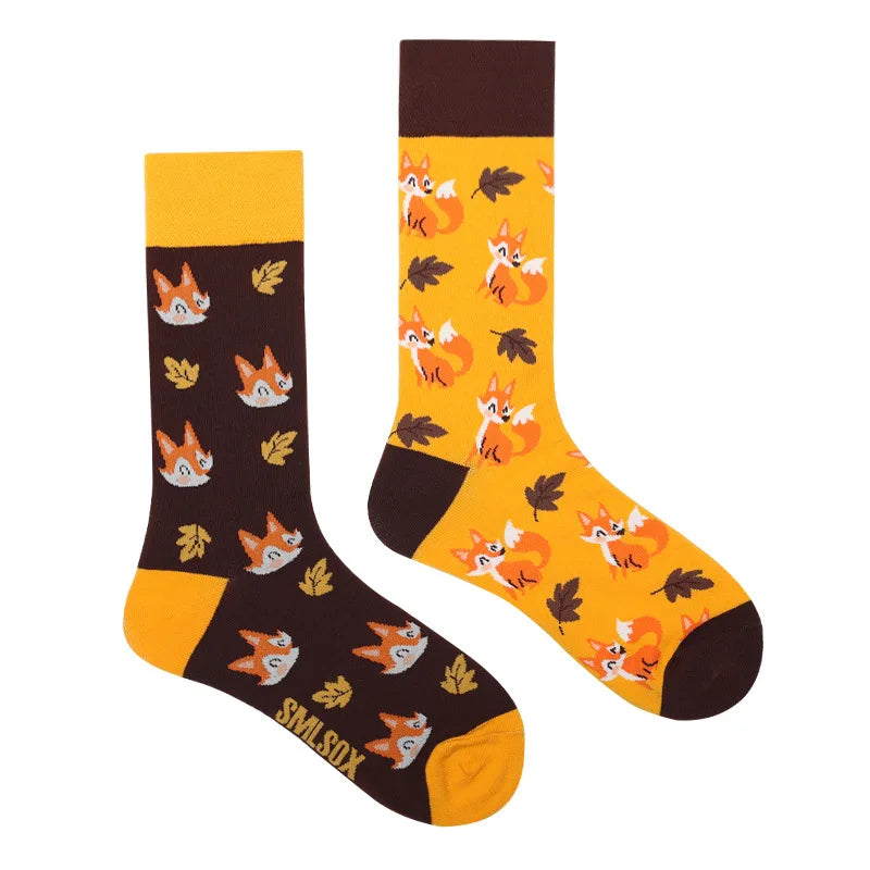 Colorful Print Cotton Socks - Unisex Mid-Tube Casual Pair