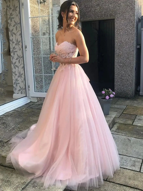 Customized Prom Dresses Tulle Pink Sweetheart Strapless Ball Gown Elegant Strapless Women Evening Gowns Formal Party Dress