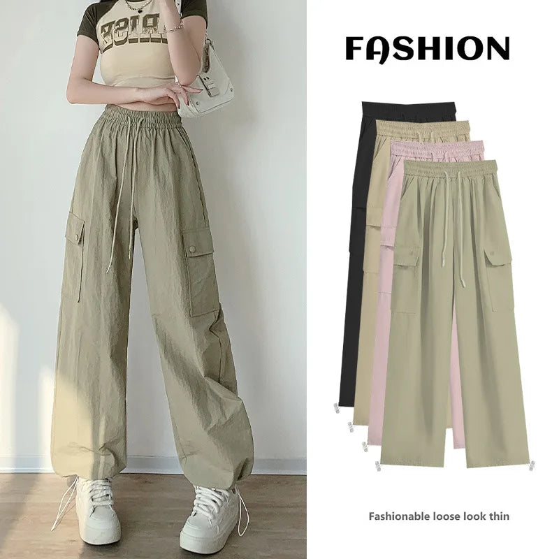 High-Waist Cargo Pants - Relaxed Utility Wide-Leg Trousers