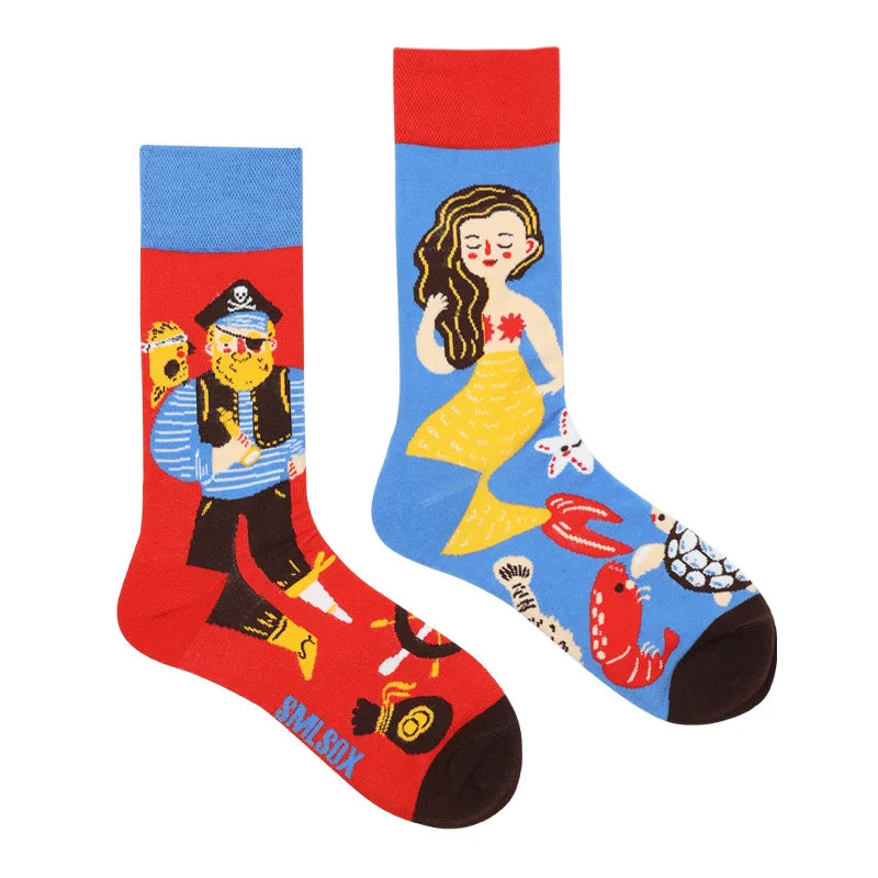 Colorful Print Cotton Socks - Unisex Mid-Tube Casual Pair