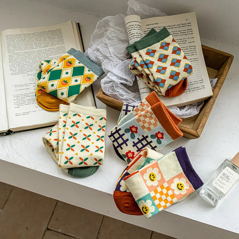 Premium Floral Pattern Long Socks - Soft Cotton Everyday Pair