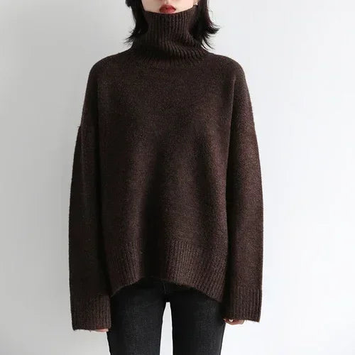 Premium Turtleneck Knit Sweater - Soft Loose-Fit Pullover