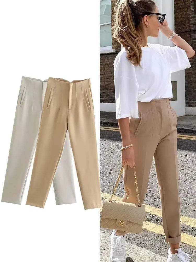 Slim High-Waist Pencil Pants - Chic Office Trousers
