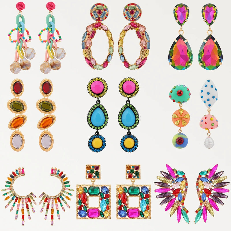 Crystal Geometric Drop Earrings - Statement Jewelry