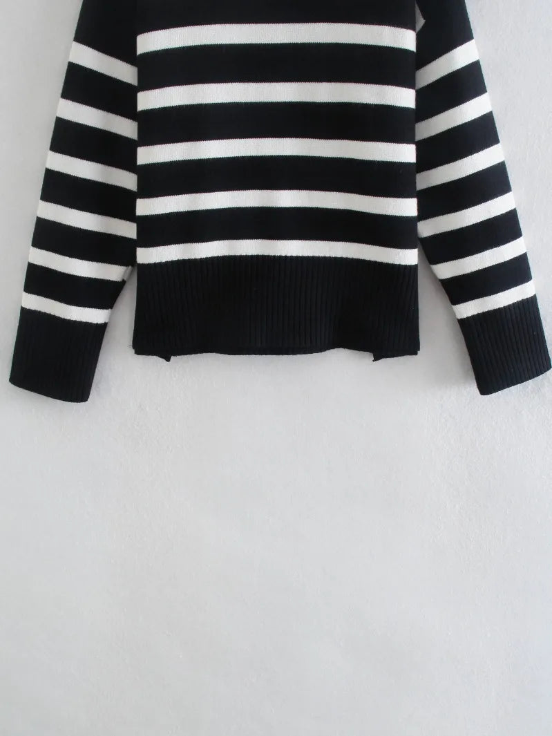 Premium Striped Turtleneck Knit Sweater - Loose Streetwear Pullover