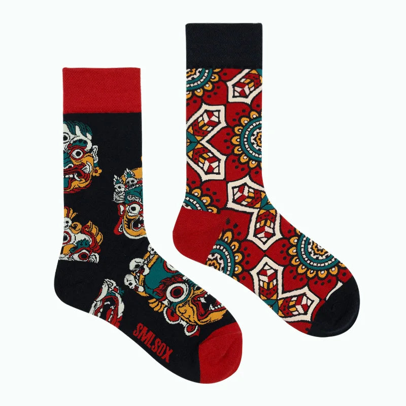Colorful Print Cotton Socks - Unisex Mid-Tube Casual Pair