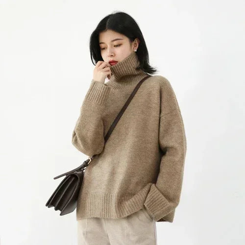Premium Turtleneck Knit Sweater - Soft Loose-Fit Pullover