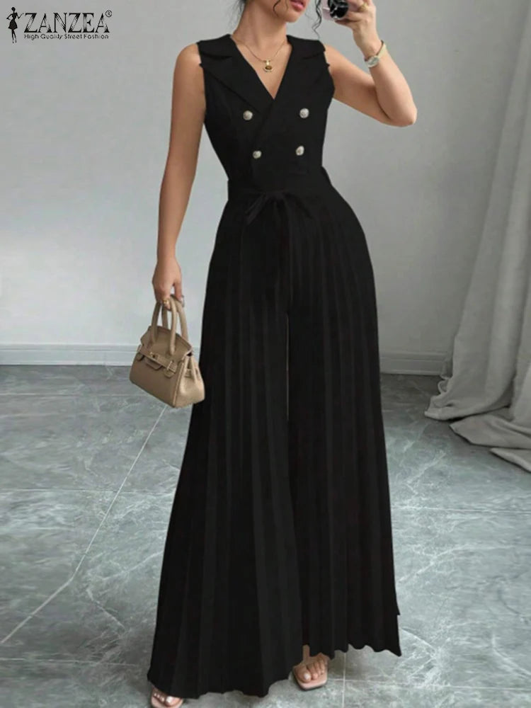 Sleeveless Wide-Leg Jumpsuit - Office & Occasion Wear