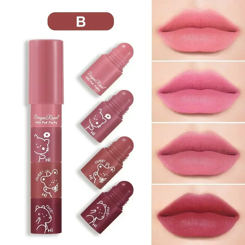 4-in-1 Matte Lipstick Crayon Kit - Waterproof Velvet Color