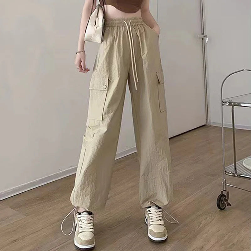 High-Waist Cargo Pants - Relaxed Utility Wide-Leg Trousers