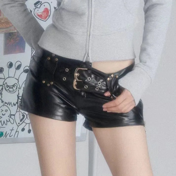 Premium PU Leather Shorts - High Waist Y2K Street Style
