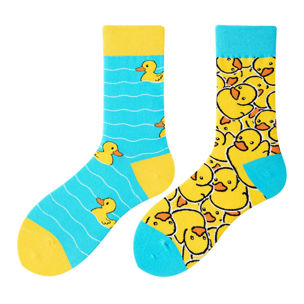 Colorful Print Cotton Socks - Unisex Mid-Tube Casual Pair
