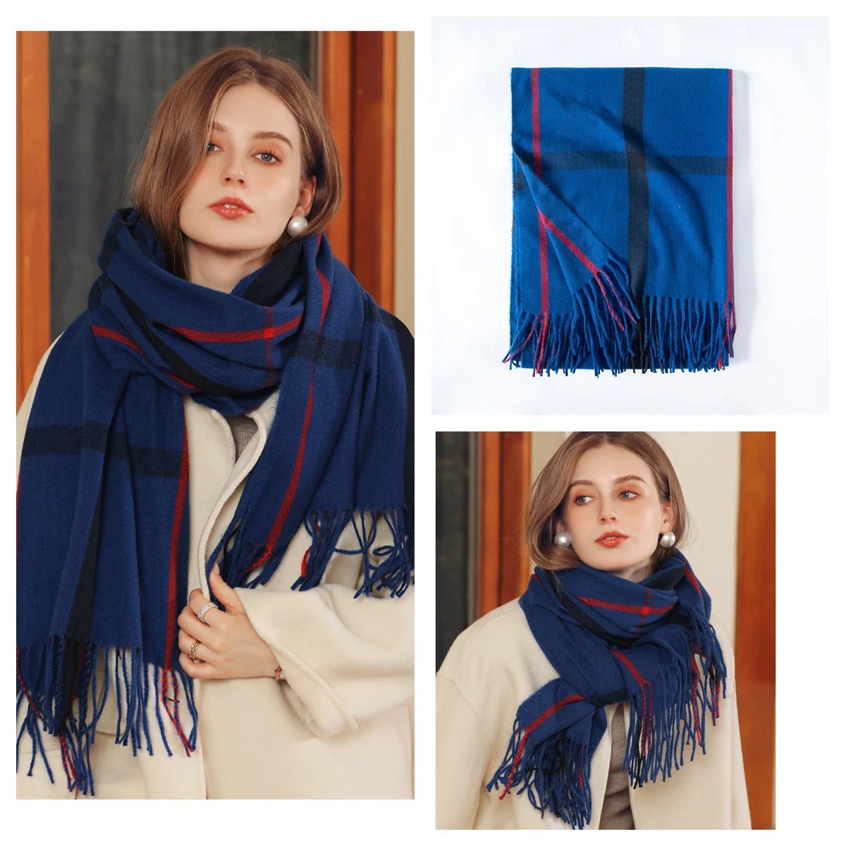 Luxury Plaid Cashmere-Feel Scarf - Oversized Shawl Wrap