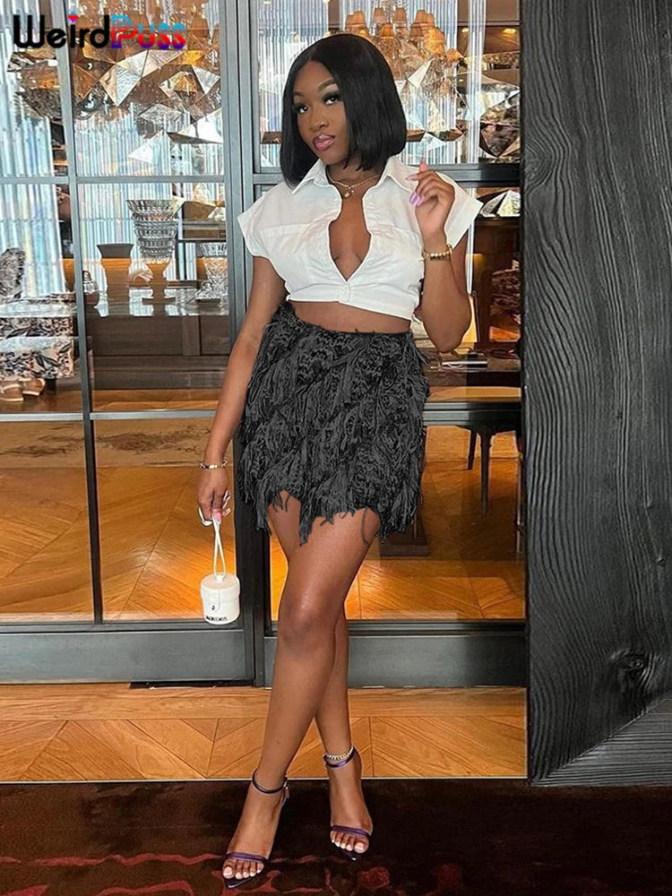 Knit Tassel Midi Skirt - Curve-Flattering Statement Style