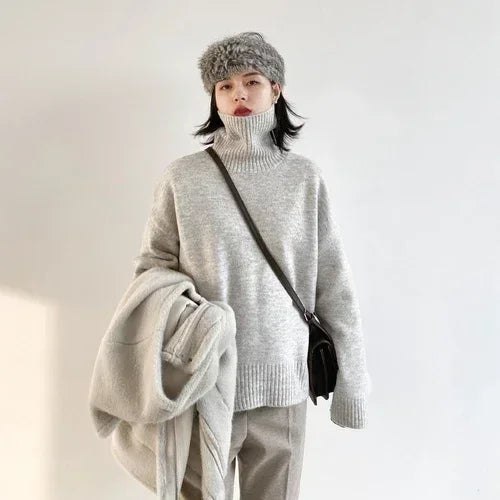 Premium Turtleneck Knit Sweater - Soft Loose-Fit Pullover
