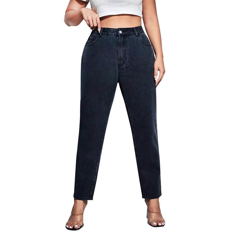 Premium Plus Size Straight Leg Jeans - Stretch Dark Wash Denim