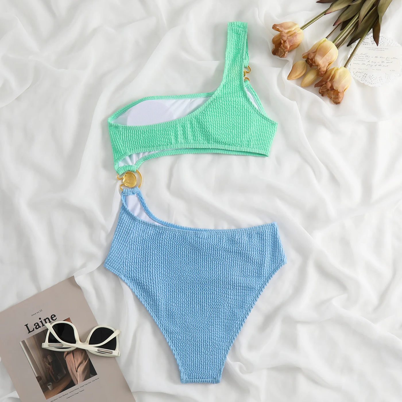 Dot Print One-Piece Swimsuit - Padded Bandeau Monokini