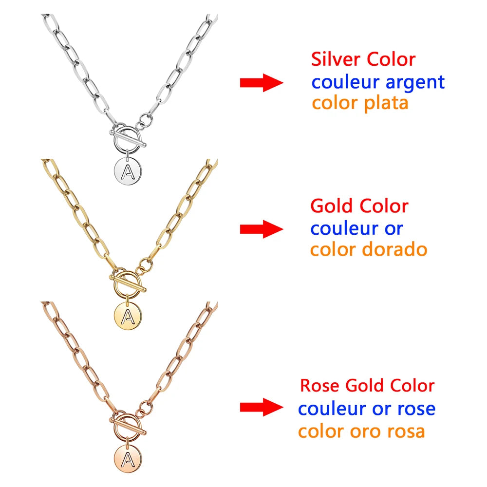 Custom Initial Paperclip Necklace - Stainless Steel Toggle Chain